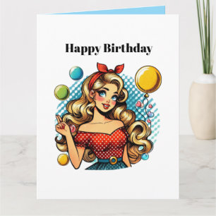 Tarjeta Dama de retro lindo agregar texto Cumpleaños