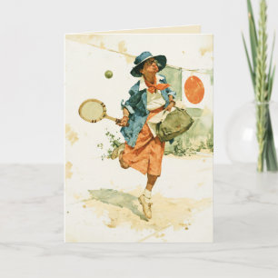 Tarjeta Dama de tenis vintage caprichosa