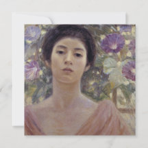 Dama japonesa con flores de enredadera púrpura
