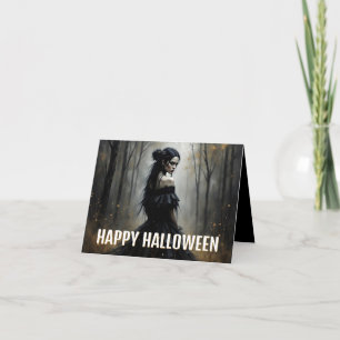 Tarjeta Dama Mística en el Oscuro Bosque de Halloween