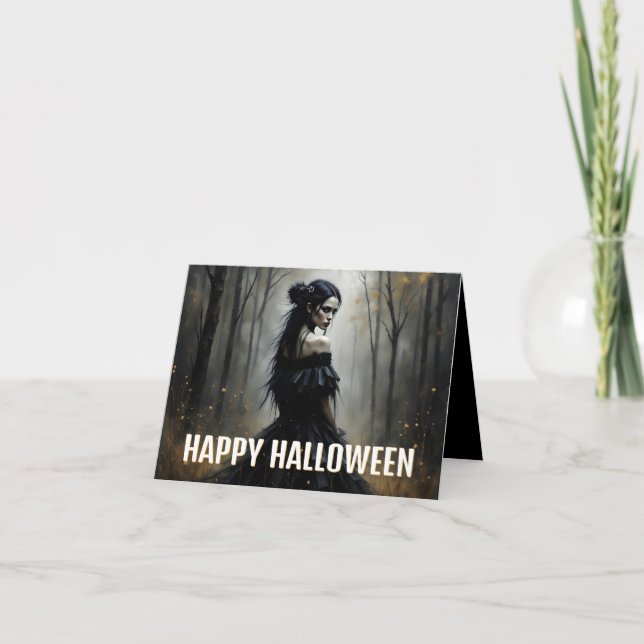 Tarjeta Dama Mística en el Oscuro Bosque de Halloween (Anverso)
