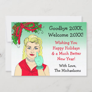 Tarjeta Dama retro rubia atrapando a los Navidades de aves