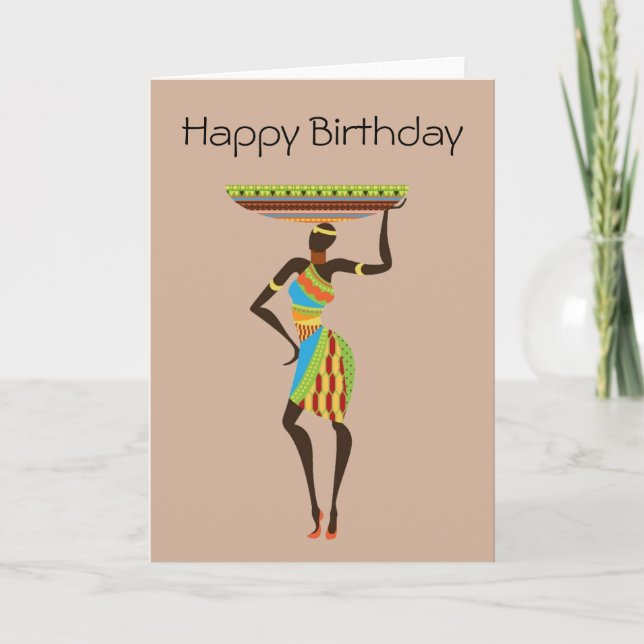 Tarjeta Dama Tribal Africana con cumpleaños tribal de cuna (Anverso)
