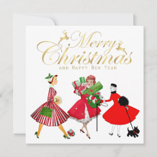 Tarjeta Damas de época de 1950 navidades