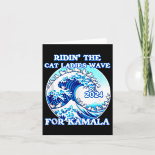 Tarjeta Damas de Gato Montando Ola Azul por Kamala Harris 