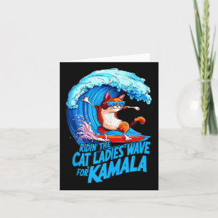 Tarjeta Damas en Cat montando Ola Azul por Kamala Harris P