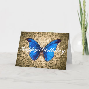 Tarjeta Damasco de mariposa azul Feliz cumpleaños arte vin