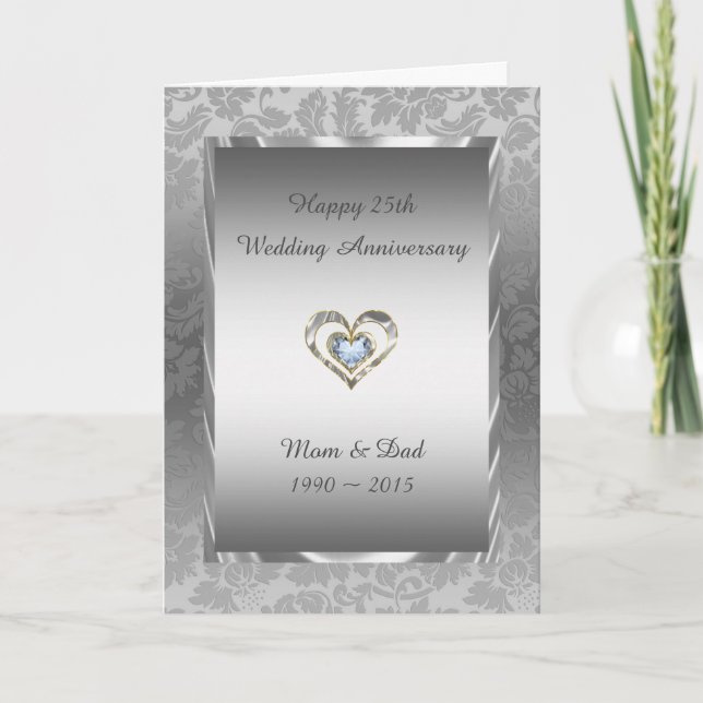 Tarjeta Damasco Gris Y Corazón De Diamantes (Anverso)