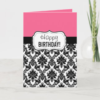 Tarjeta Damasco rosado y negro, cumpleaños