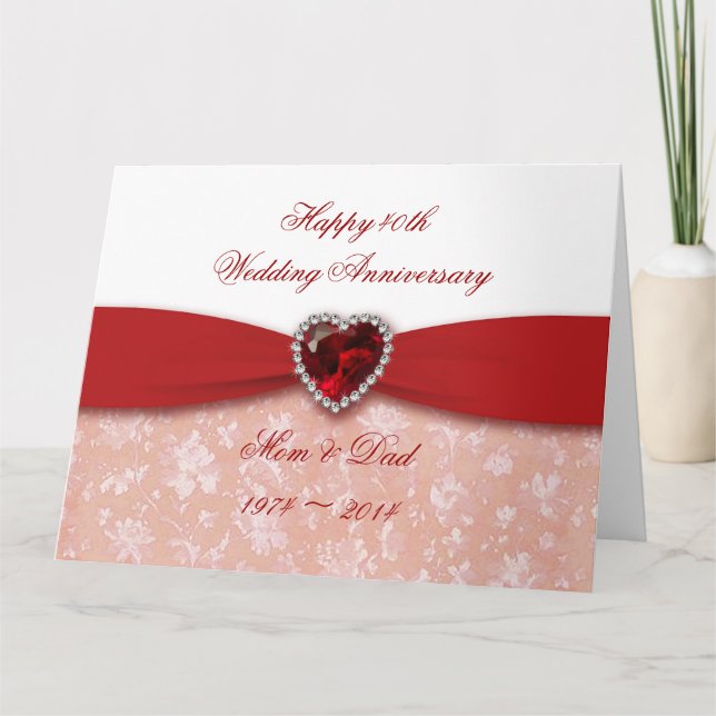 Tarjeta Damask 40º aniversario Boda 11 x 8.5 (Anverso)
