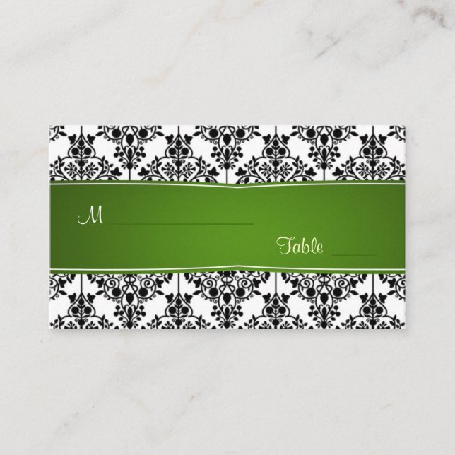 Tarjeta Damask, en blanco, negro y verde Place (Anverso)