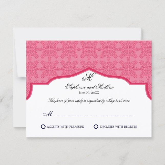 Tarjeta Damask Monogram Honeysuckle RSVP (Anverso)