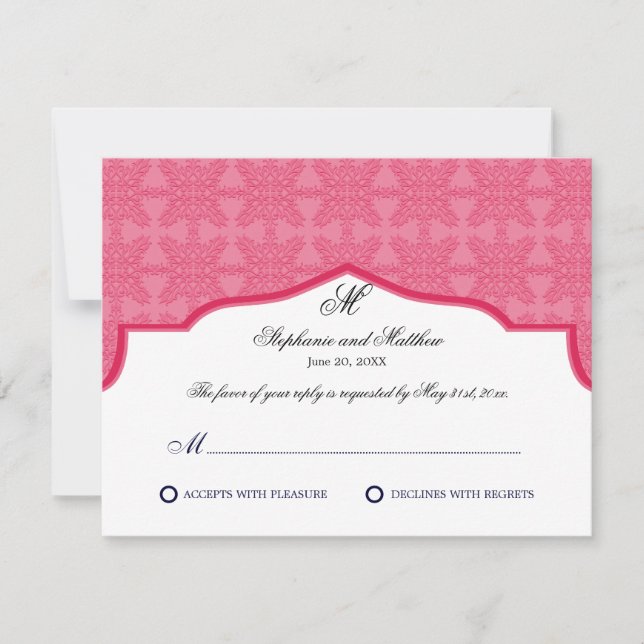 Tarjeta Damask Monogram Honeysuckle RSVP (Anverso)