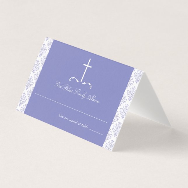 Tarjeta Damask Purple First Community Cruz religiosa (Anverso)