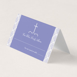 Tarjeta Damask Purple First Community Cruz religiosa