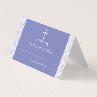 Tarjeta Damask Purple First Community Cruz religiosa