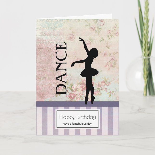 Tarjeta Dance - Ballerina Silhouette Vintage Cumpleaños (Anverso)