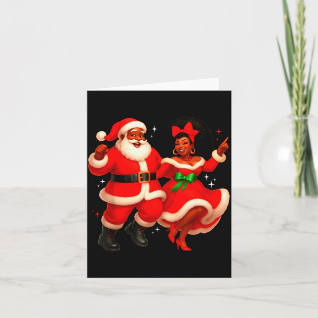 Tarjeta Dancing African Santa Mr Mrs Claus African America (Anverso)