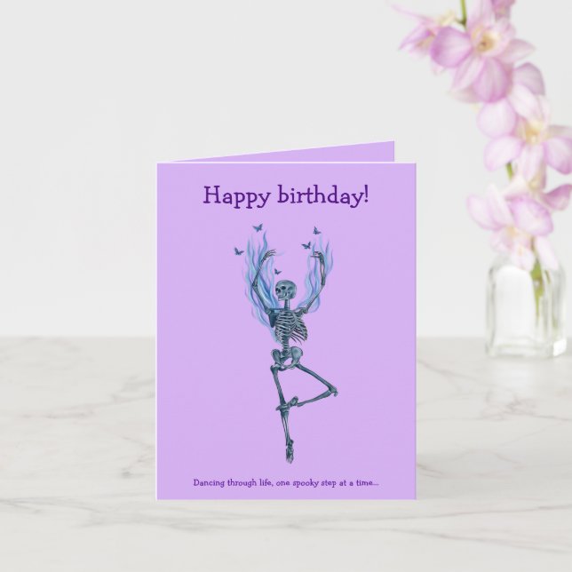 Tarjeta Dancing Blue Skeleton Humorous Happy Birthday (Orquídea)