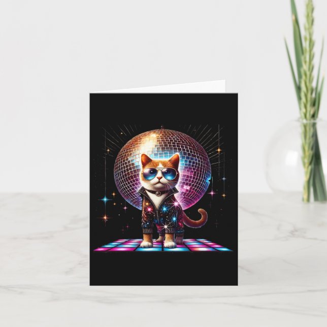 Tarjeta Dancing Cat Disco Ball Kitten Kitty Lover Funny Pa (Anverso)