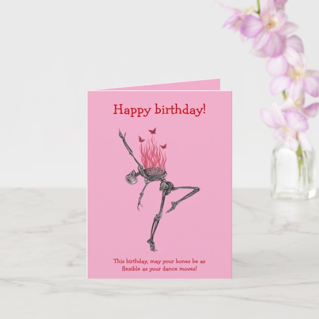 Tarjeta Dancing Red Flames Skeleton Funny Happy Birthday (Orquídea)