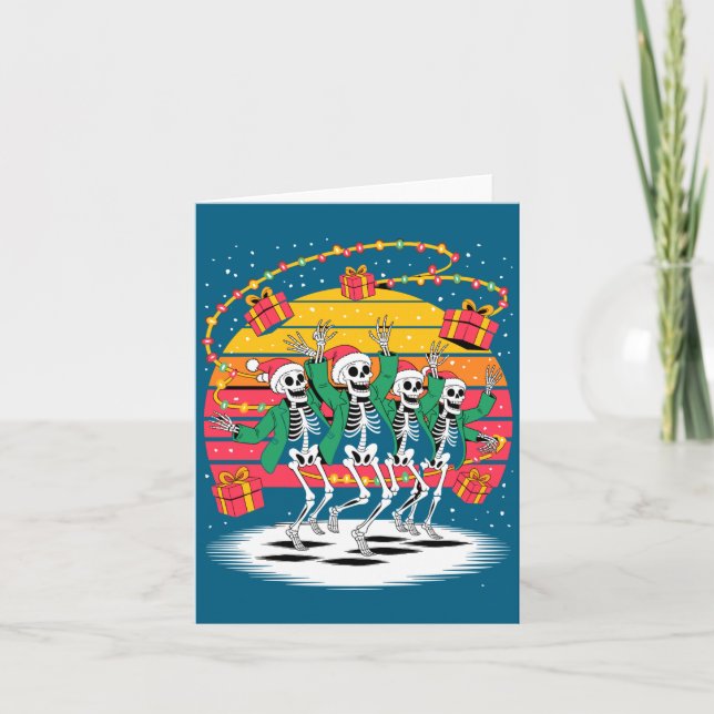 Tarjeta Dancing Skeletons With Santa Hats Christmas Lights (Anverso)