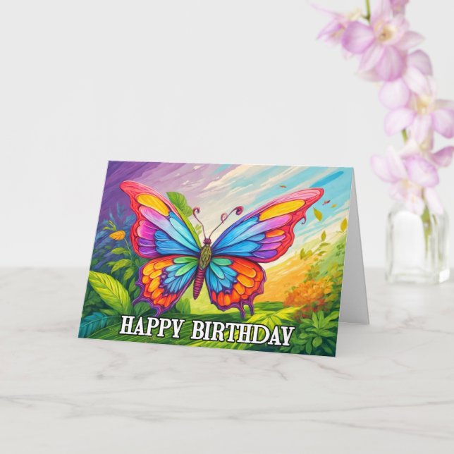 Tarjeta Dancing Spring Butterfly Doodle Happy Birday (Orquídea)