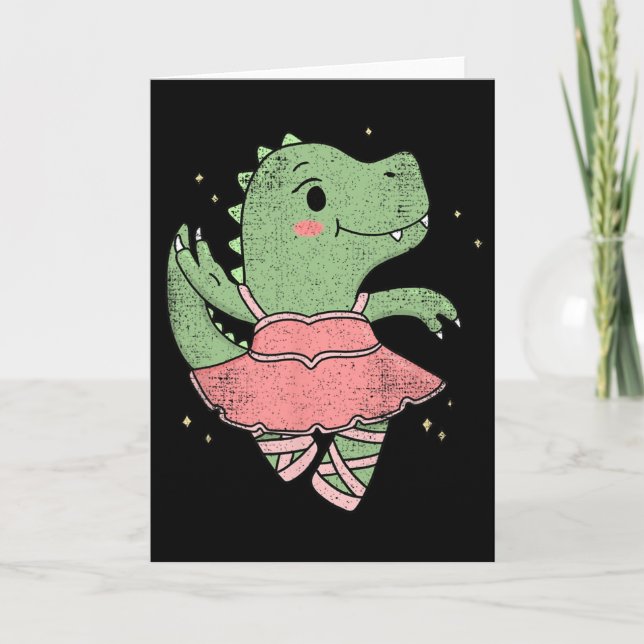 Tarjeta Dancing T-rex Dinosaur Llerina para bailarín de ll (Anverso)