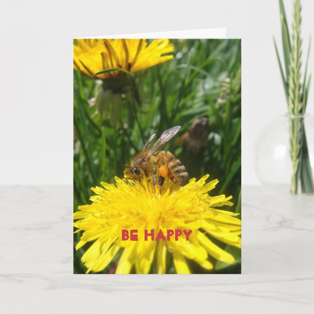 Tarjeta Dandelion Bee Happy (Anverso)