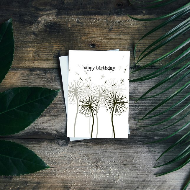 Tarjeta Dandelion Birthday Card (Unique Birthday Cards: Geometric and Flat Art styles featuring florals, animals, and modern designs.)