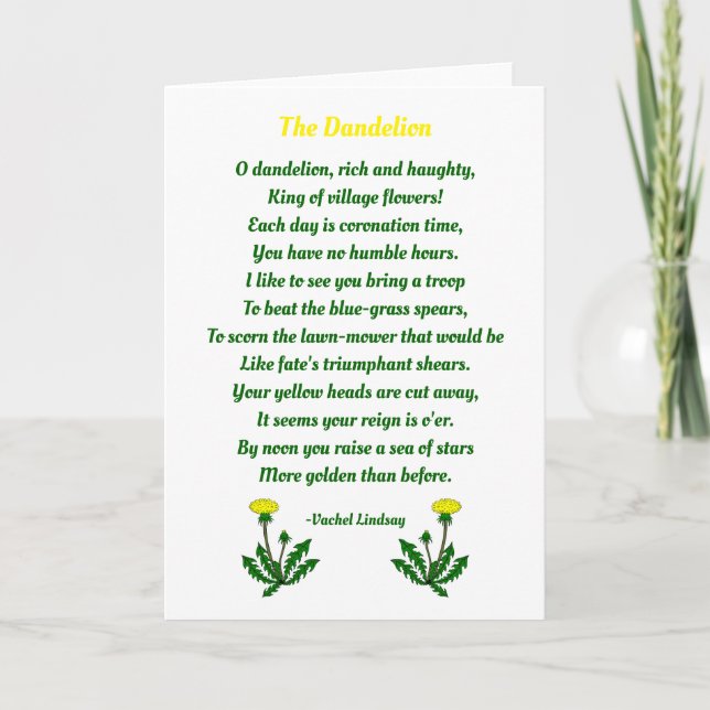 Tarjeta Dandelion, poema lindo (Anverso)