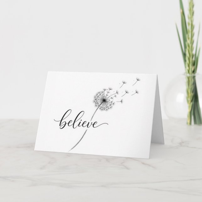 Tarjeta Dandelion Seedlings with Believe Text (Anverso)