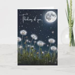 Tarjeta Dandelions en la luna pensando en ti