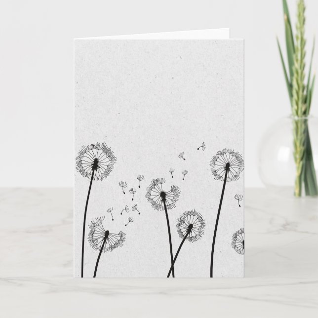 Tarjeta Dandelions Flowers Pappus Spores Grey (Anverso)