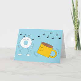 Tarjeta Danzando en polvo donut y tazón de café: en blanco