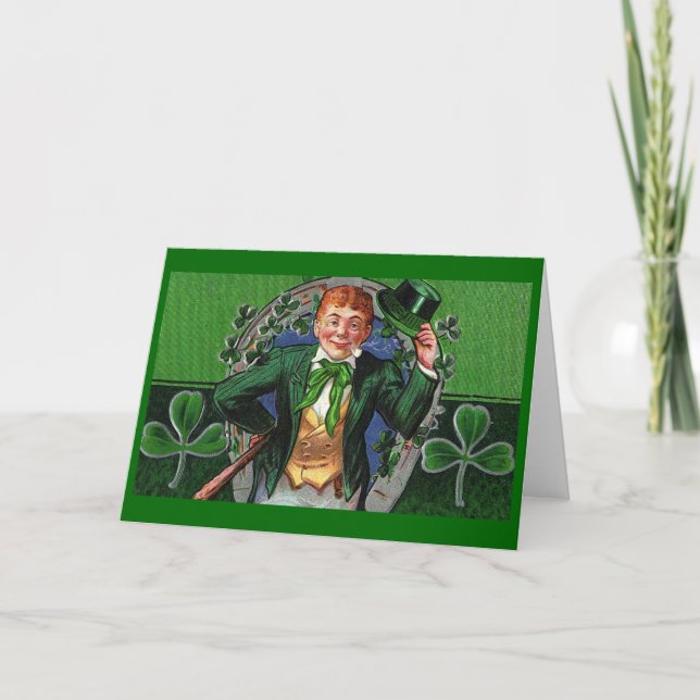 Tarjeta Dapper Leprechaun Vintage San Patricio (Anverso)