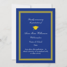 Tarjeta Dark Blue and Gold photo Graduation Announcement