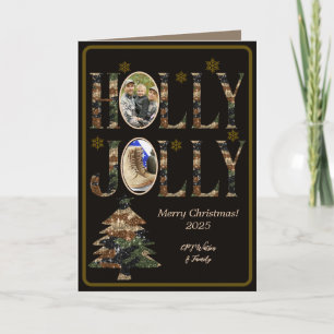 Tarjeta Dark Mocha Foto Camo Holly Jolly Feliz Navidad
