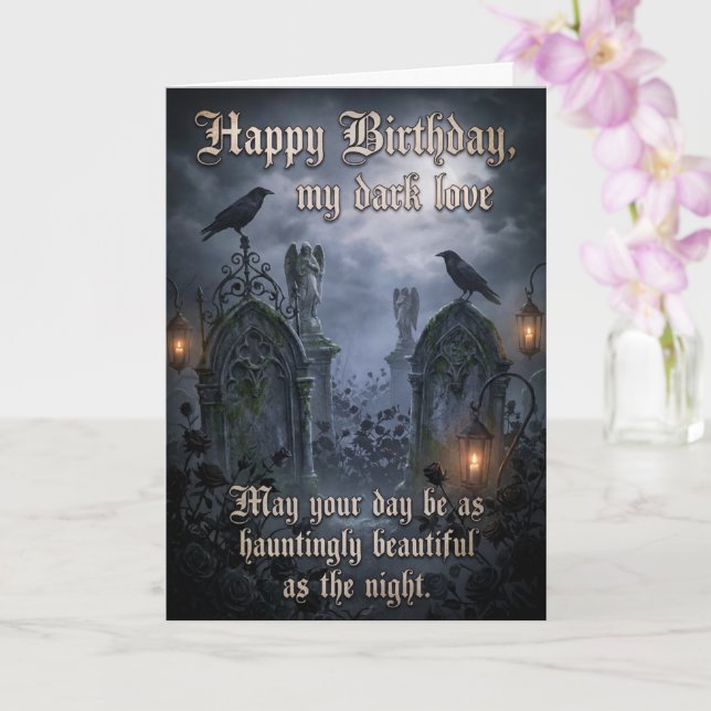 Tarjeta Dark Romantic Eternal Gothic Love Raven Birthday  (Orquídea)