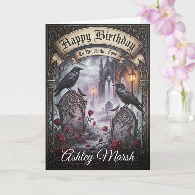 Tarjeta Dark Romantic Gothic Raven Lovers Birthday (Orquídea)