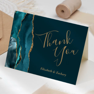 Tarjeta Dark Teal Agate Gold Wedding Thank You