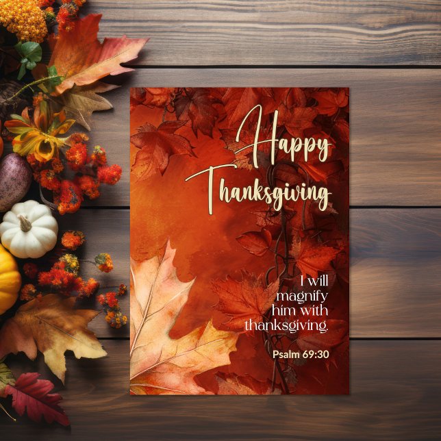 Tarjeta Dark Vines Bible Salmo 69:30 Feliz Día de Acción d (dark vines and leaves Bible verse Thanksgiving Card)