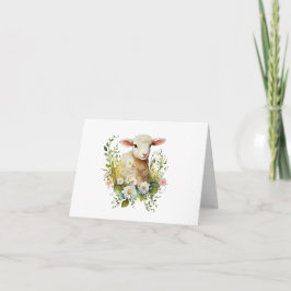 Tarjeta Darling Watercolor Bebé Cordero con Flores BLANCO