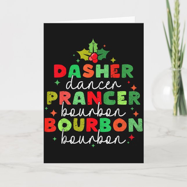 Tarjeta Dasher Dancer Prancer &amp; Bourbon Christmas Holi (Anverso)