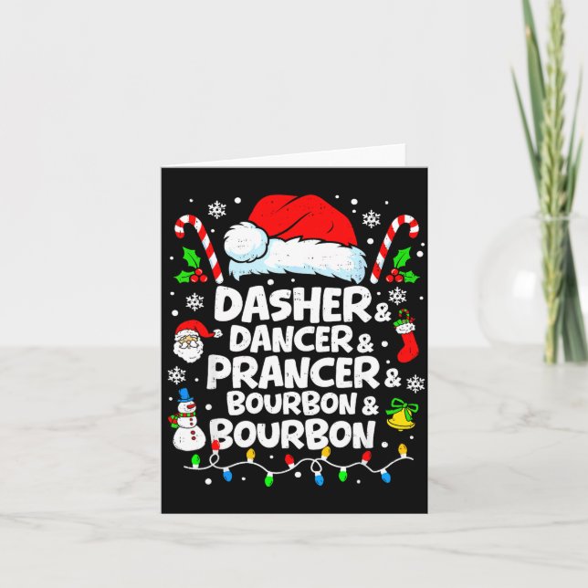Tarjeta Dasher Dancer Prancer Bourbon Funny Christmas Sant (Anverso)