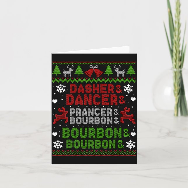 Tarjeta Dasher Dancer Prancer Bourbon Ugly Christmas Santa (Anverso)
