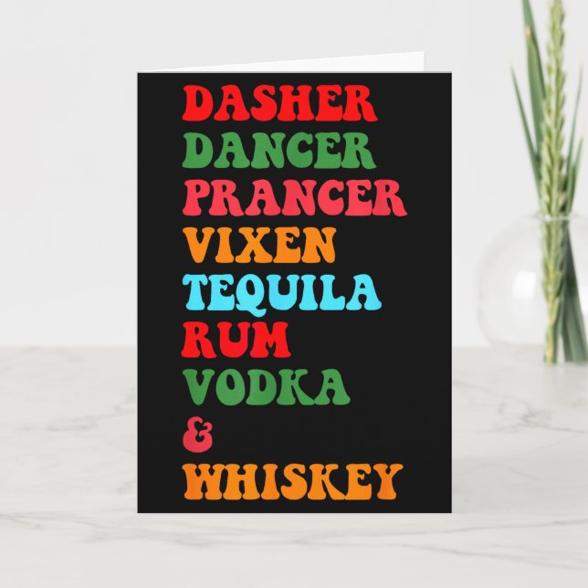 Tarjeta Dasher Dancer Prancer Vixen Tequila Rum Vodka Desi (Anverso)