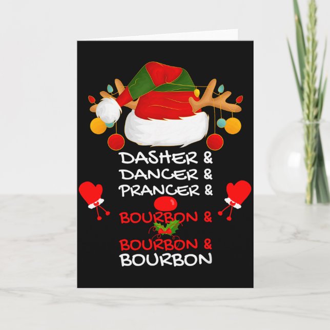 Tarjeta Dasher Dancer Prancer y Bourbon Navidad Holi (Anverso)