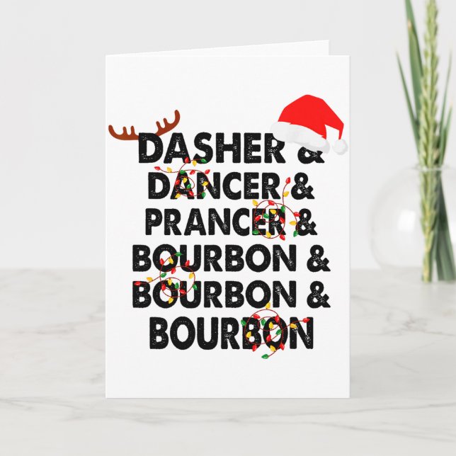 Tarjeta Dasher Dancer Prancer y Navidad de Bourbon (Anverso)