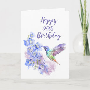 Tarjeta Dated 95th Birthday Hummingbird Bird Delphiniums